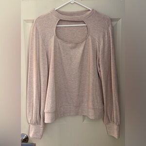 LNA Clothing Long Sleeve w/ Cut Out Neck Detail, Beige, S